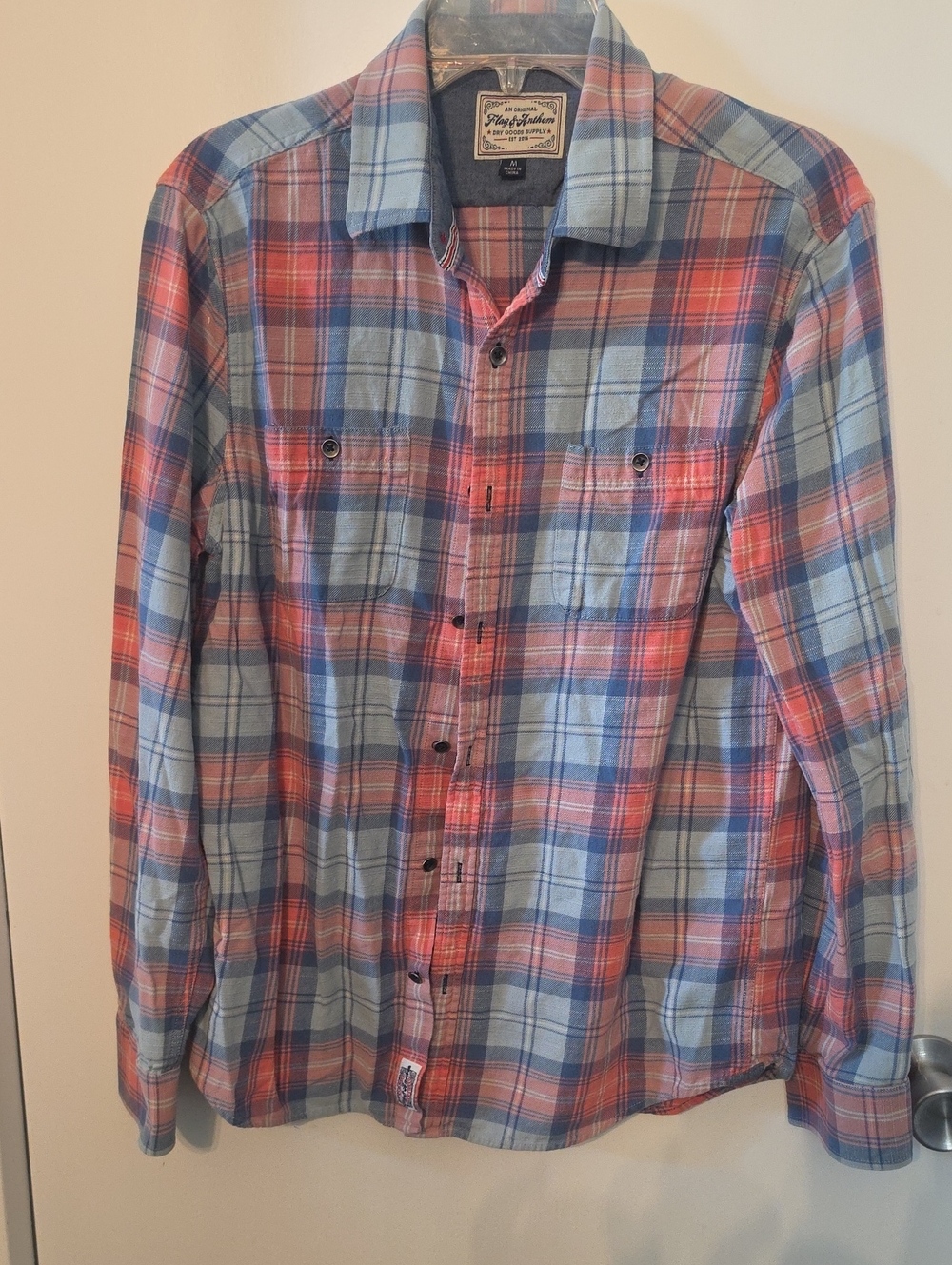 Men's Blue & Red Plaid Button-Down Shirt